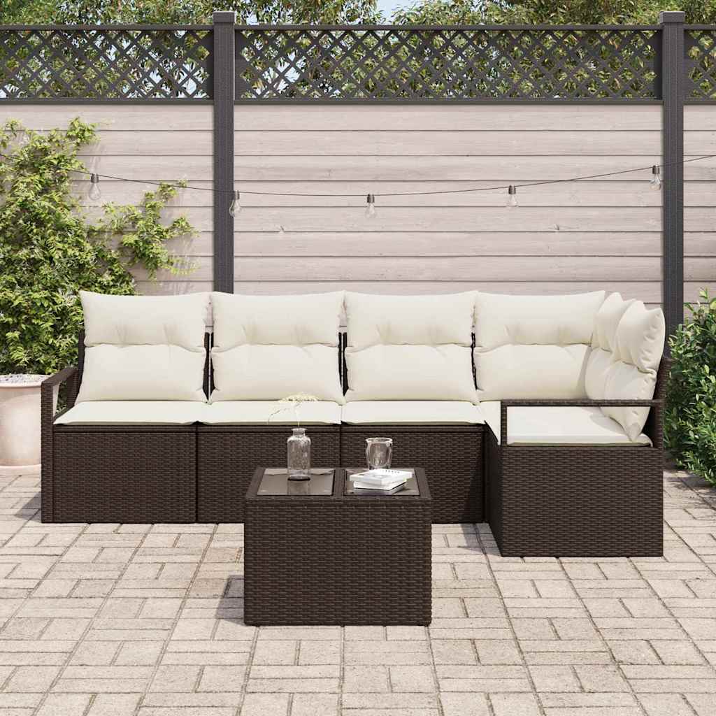 Garten-Sofa-Set mit Kissen mit Speicher 6 pcs Braun und Creme